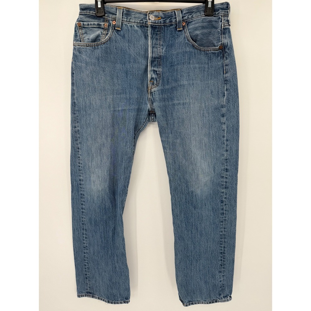 Levis 501 Jeans Mens 36x32 Blue Straight Fit Medium Wash Cotton Denim‎ 501-0193